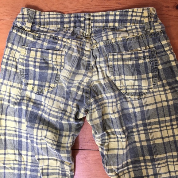 Yellow & Black Plaid Trousers/Jeans, Vintage, sz L - Picture 4 of 7